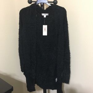Decree Black Faux Fur Long Sleeve Cardigan